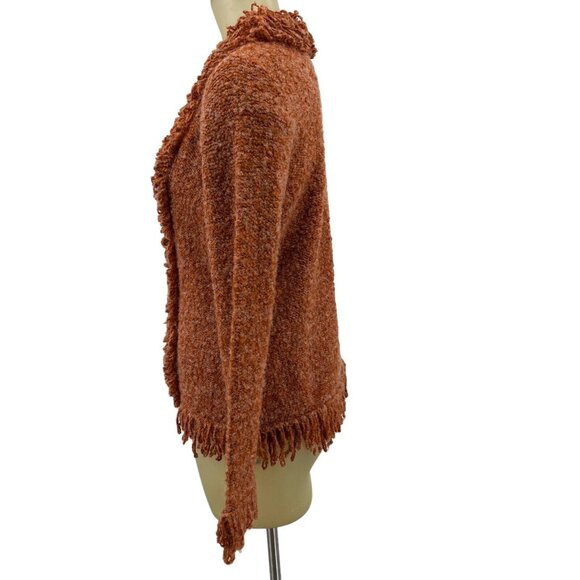 Liz Claiborne Villager Cardigan￼ Wool  Sweater Orange Loopy Yarn Size Medium - Picture 2 of 4